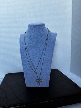 Aldo gold-toned, pearl and crystal  Double-Layer Bow Pendant Necklace